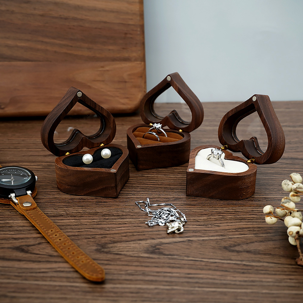 Engagement Occasion Retro Formal Heart Shape Wood Wholesale Jewelry Boxes