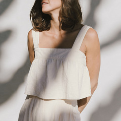 Cotton and linen vest for women 2022 summer new Korean style square neck strap backless niche design short suspender top