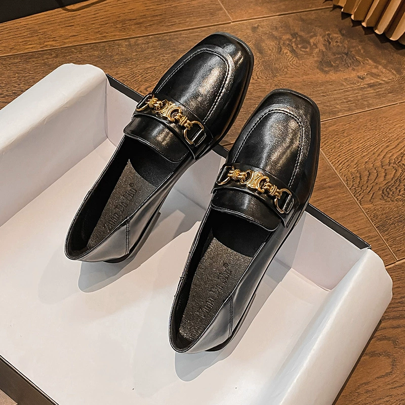 Женские лоферы Arc de Triomphe на толстой подошве, 2025, в британском стиле, черные кожаные туфли, ретро, однотонные, размеры 41-43, винтажный стиль