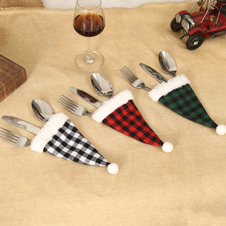 1 Piece Quantity Party Occasion Christmas Fashion Christmas Hat Plaid Party Tableware Set