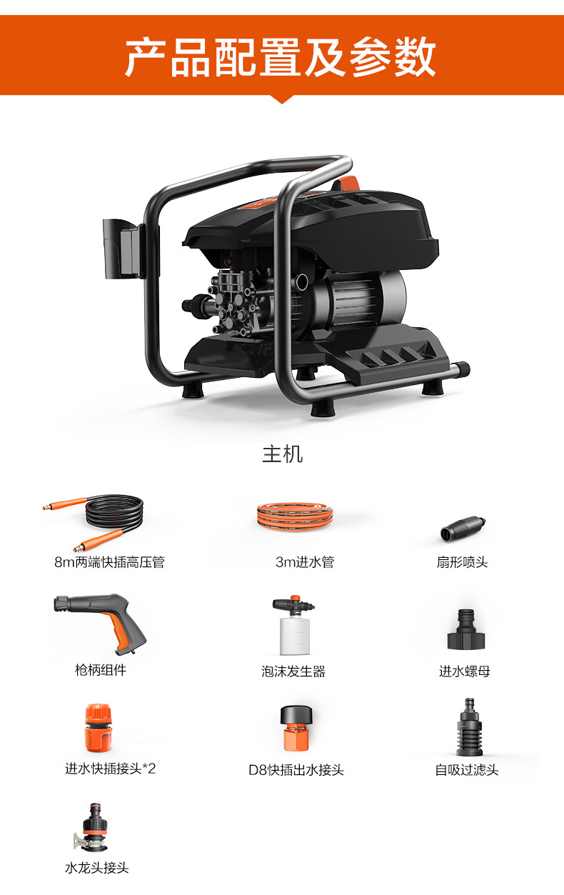 Yili Car Washer 4310 - Self-priming, dual-use, household waterproof cleaning machine, durable, portable, with gun shut-off and sensor motor