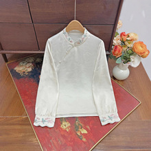 新中式国风刺绣提花衬衣2025秋季新款立领套头小衫百搭内搭上衣女