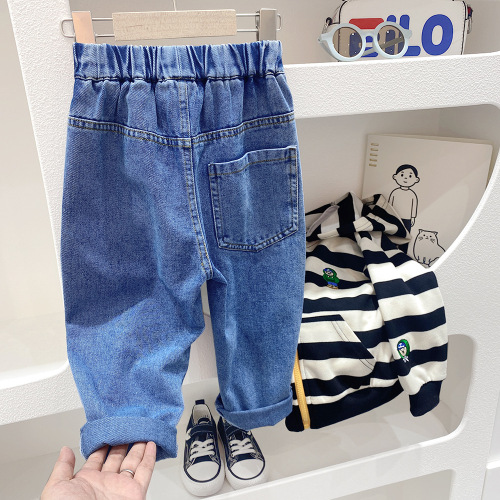 Boys' Trousers Spring and Autumn  New Autumn Children's Jeans Cartoon Handsome Soft Medium and Big Boys Straight Leg Pants