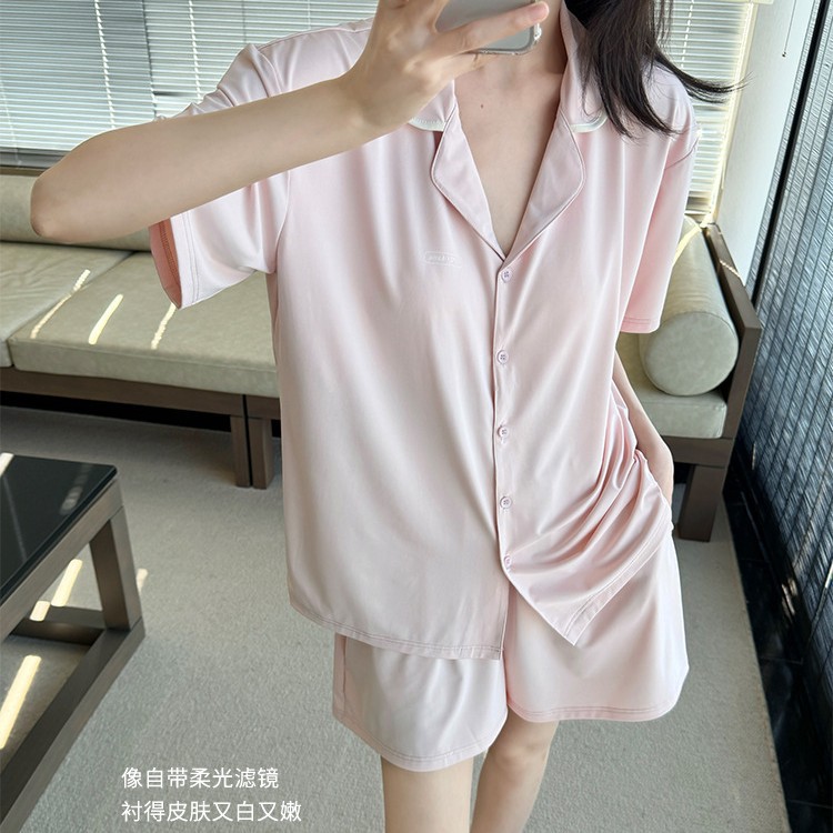 New Style Bra-Free Pajamas for Women, Summer New Cool Set, Short-Sleeved Shorts with Cup-Shaped Bra, Home Wear, Cross-Border Trade