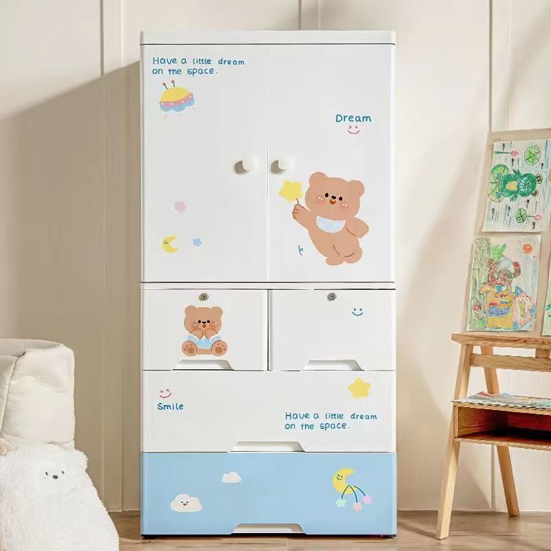 Dormitorio de dos puertas para niños ropa edredón gabinete de almacenamiento tipo cajón para artículos para bebés gabinete de almacenamiento