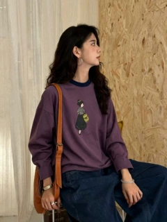 简梦韩版棉卡通女孩卫衣2026秋冬季日韩撞色圆领套头长袖T恤女528