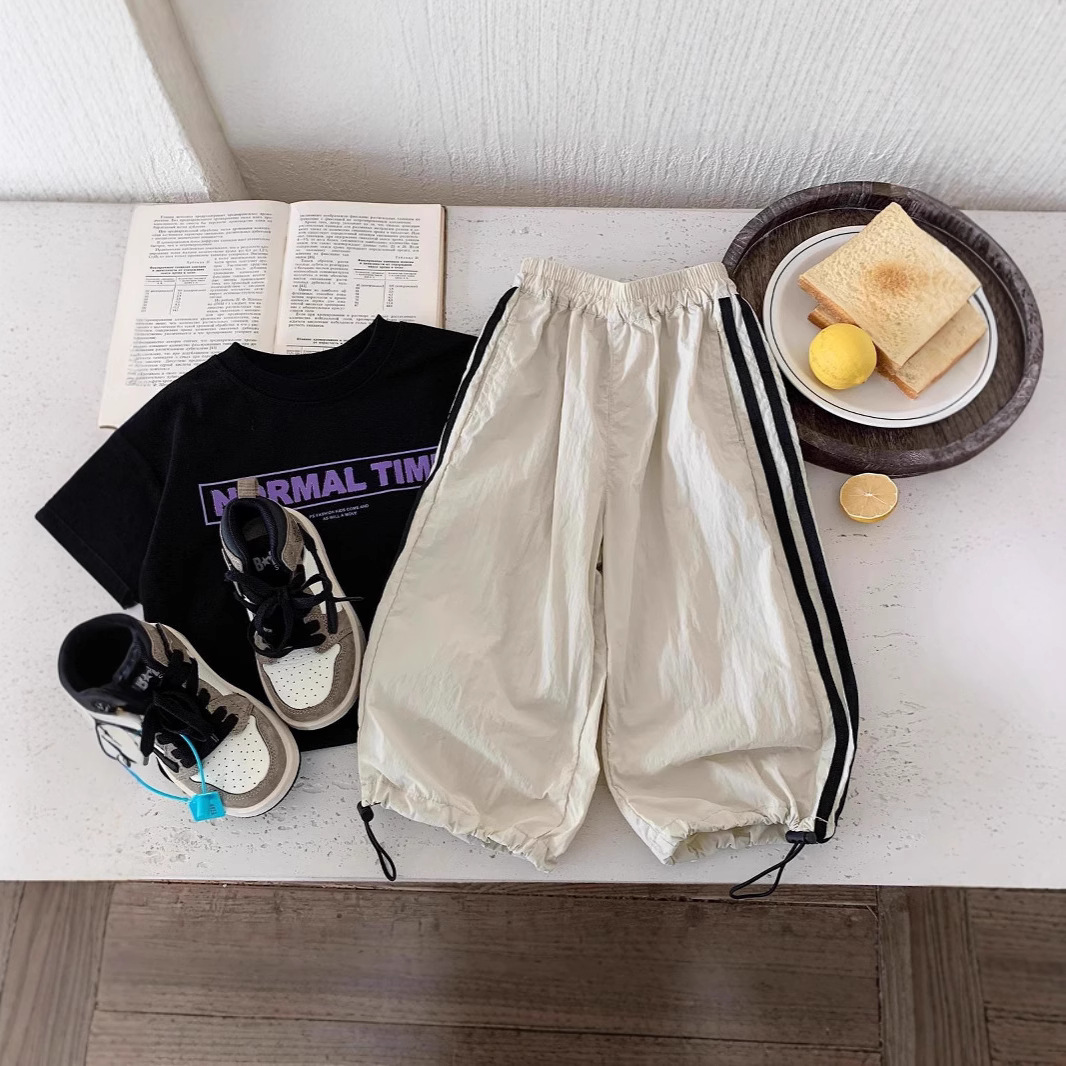 Boys' Anti-Mosquito Pants 2025 Summer Pants Kidsren's Baby Summer Clothes Kidsren's Elastic Waist Loose Straight Pants Drawstring