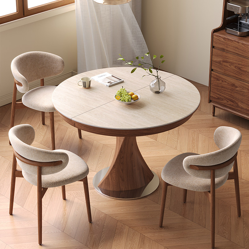 Vintage-style living room home-use extendable and foldable square-round dual-purpose dining table, 2026 new model, small-sized rock slab dining table