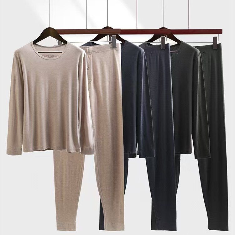 Autumn and Winter Modal Silk Thermal Men's Thin Warm Suit Round Neck Cold-Resistant Soft Base Long-Sleeve Long Pants Thermal Underwear Autumn and Winter Modal Silk Thermal Men's Thin Warm Suit Round Neck Cold-Resistant Soft Base Long-Sleeve Long Pants Thermal Underwear