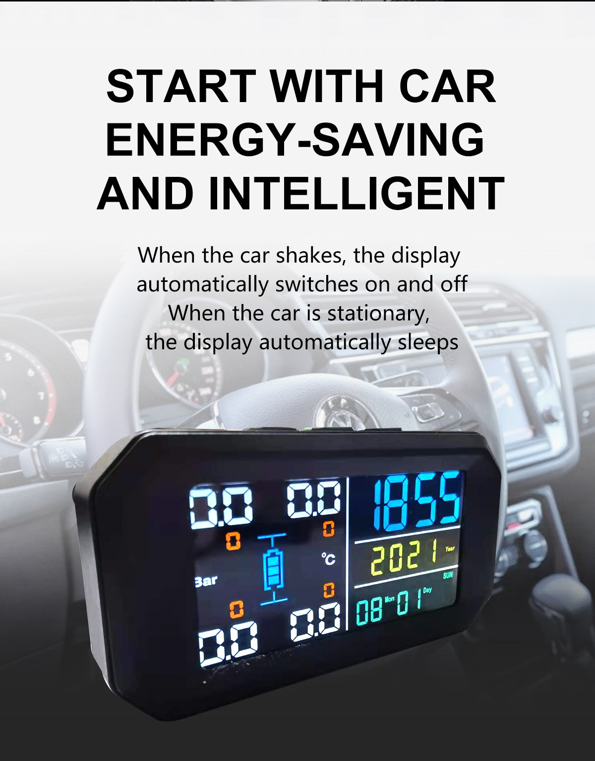 Car Solar Wireless Tire Pressure Monitor Tpms System External Car Perpetual Calendar Tire Pressure Detection