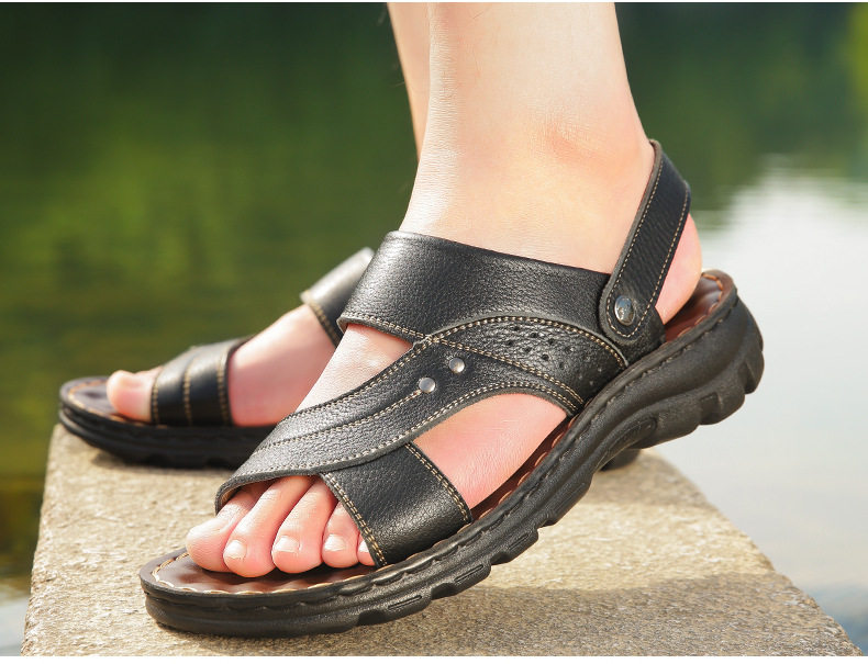 Dép sandal nam da bò lớp đầu hở ngón đế dày thoáng khí size lớn — 10135 màu đen, 10888 Màu nâu, 10888 màu đen, 12129 Màu nâu chi tiết 21
