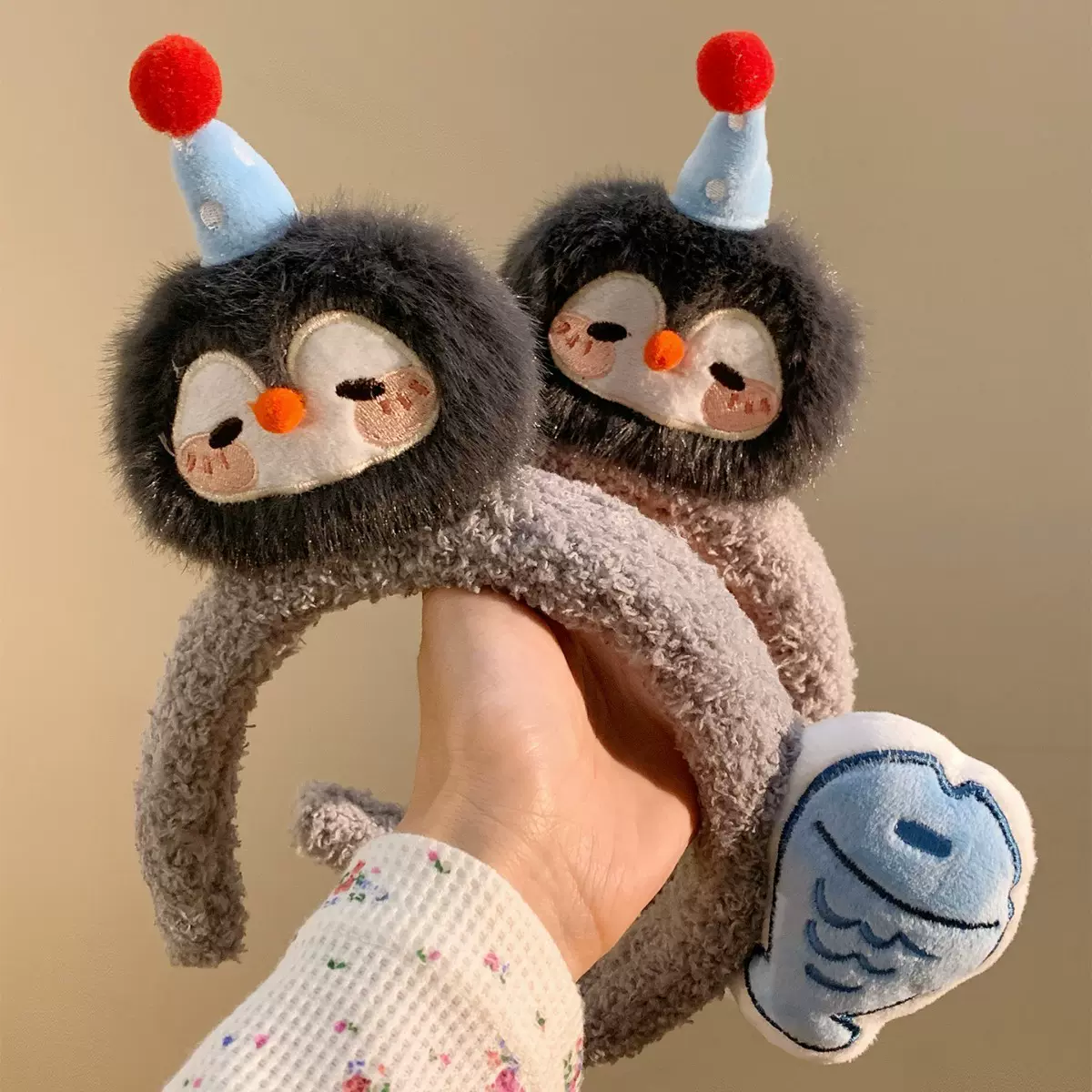 可爱创意企鹅小鱼毛绒发箍女卡通萌趣头饰发卡洗脸拍照压发头箍