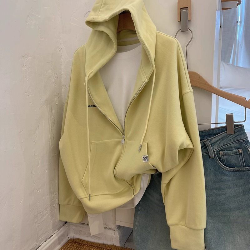 Outlets ~ Yu single counter goose yellow embroidered letters loose lazy all-match hooded sweater women's autumn coat
