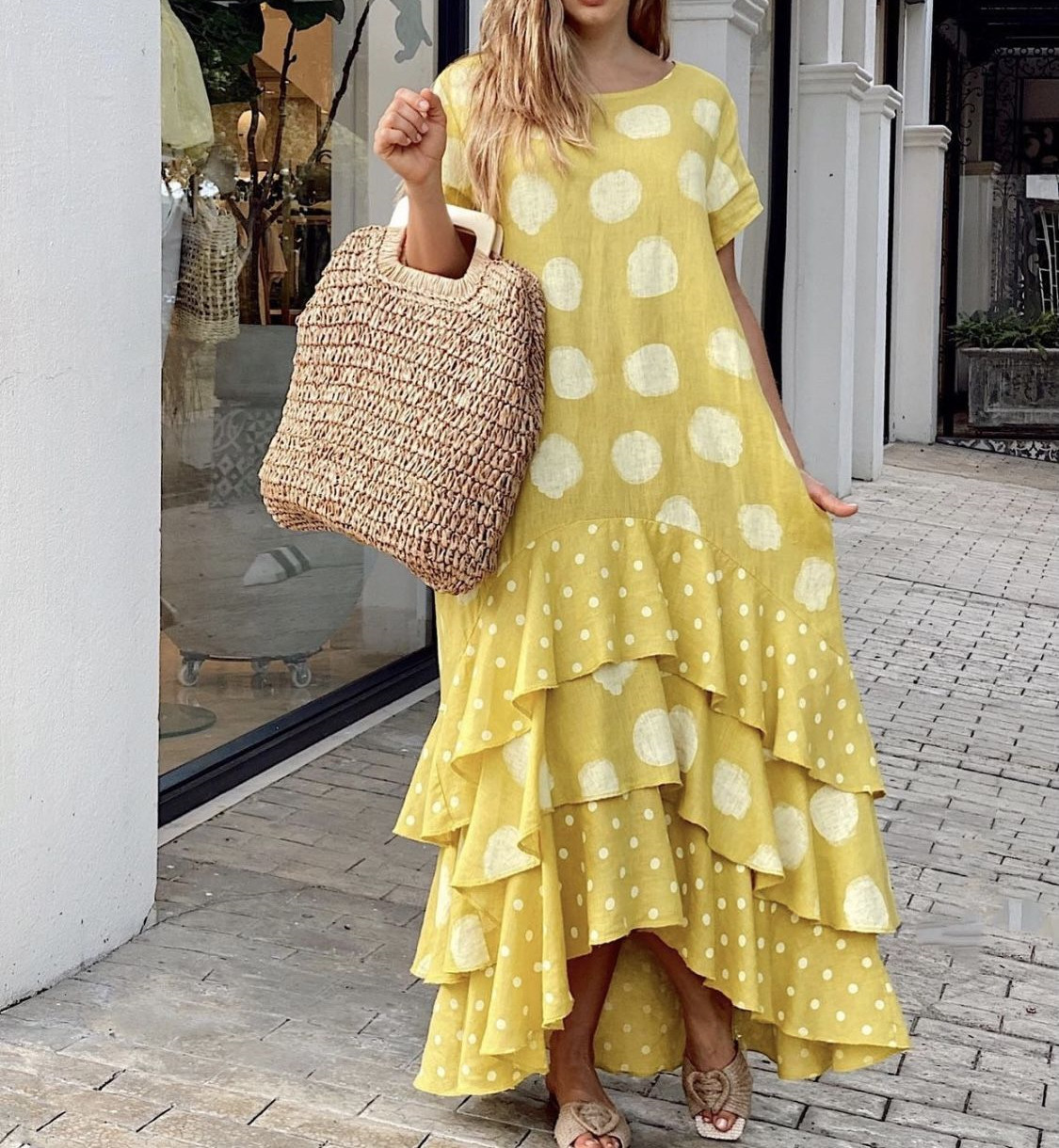 Swing Dress Dresses Type Wholesale Women's Vacation Printing Round Dots Holiday Daily Round Neck Short Sleeve Swing Dress
