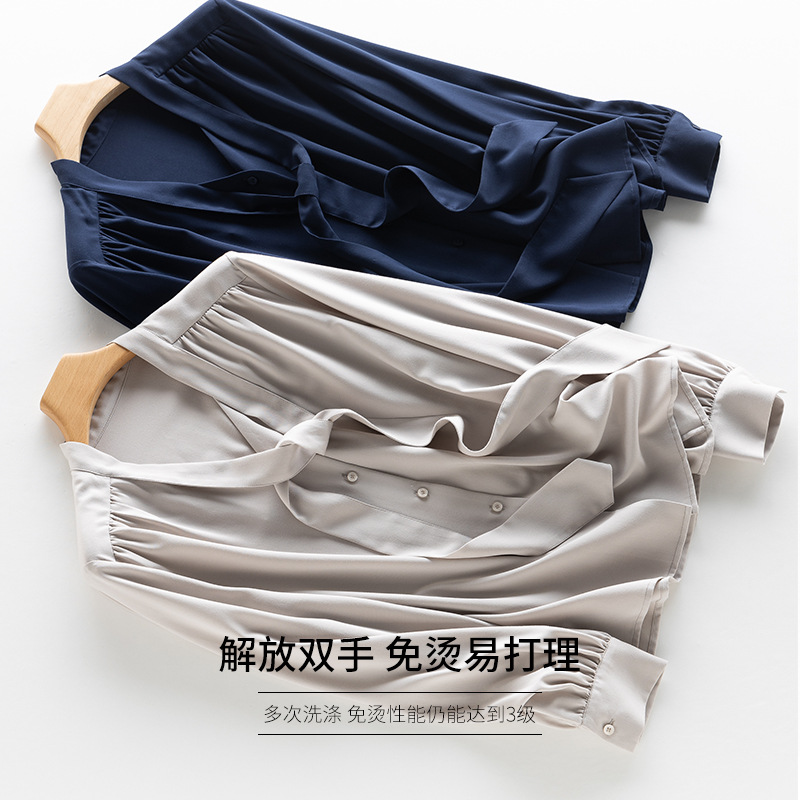 공장 공급 프랑스 리본 셔츠 최고 슬림 블라우스 통기성 비 다림질 비 주름 구름 셔츠