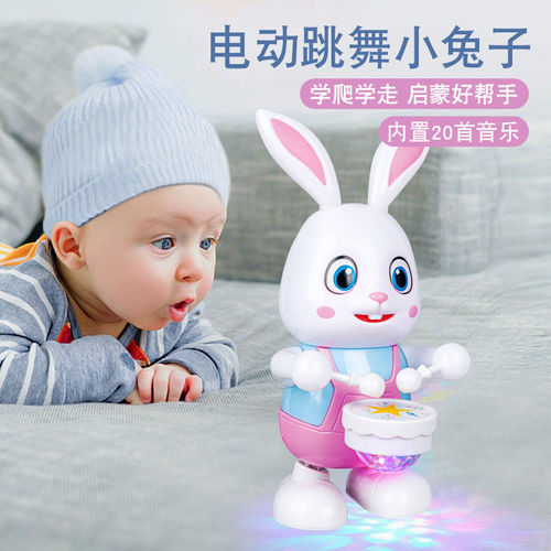 New children's electric toy that can sing, dance and play drums, baby bunny learns to crawl and practice raising its head, robot gift