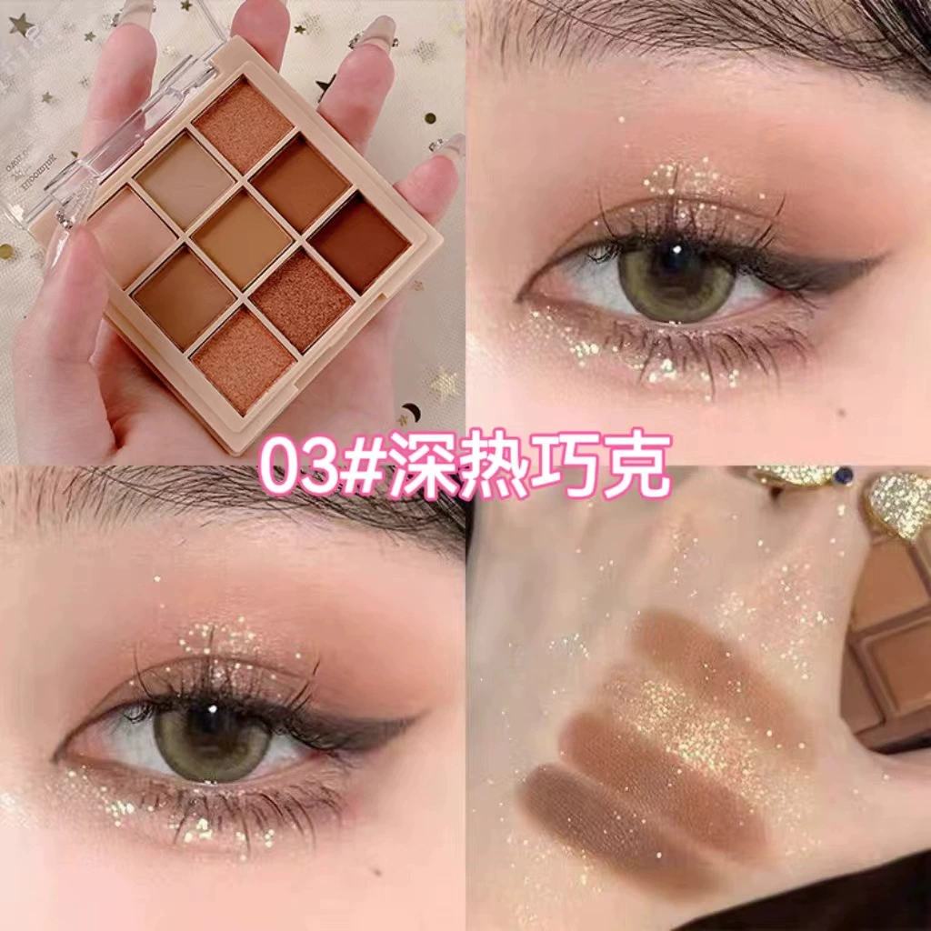 Eyeshadow palette MJ 9-color, earth tones with mattes & shimmers, long-lasting no-smudge