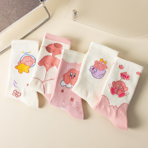 Japanese socks for women, Star Cartoon Socks, Kirby Mid-calf Women's Socks, College Fashion Socks, Casual Sports Socks