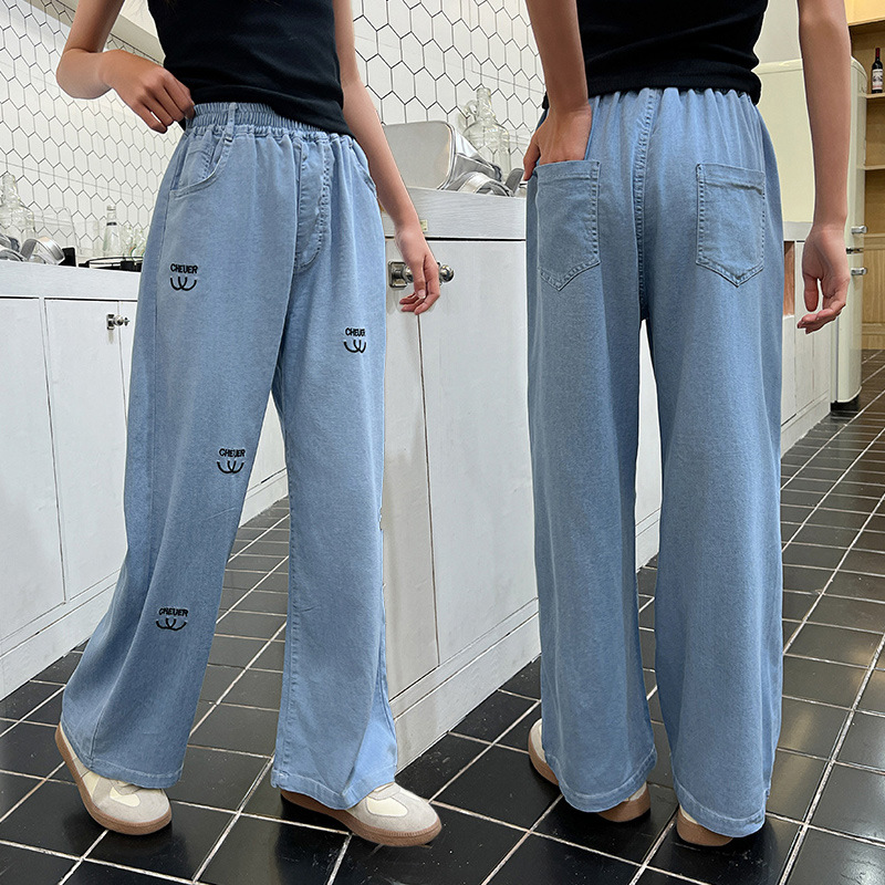 Girls' Pants Summer Thin 2024 New Children's Summer Straight Wide Leg Anti-mosquito Pants Children's Tencel Jeans