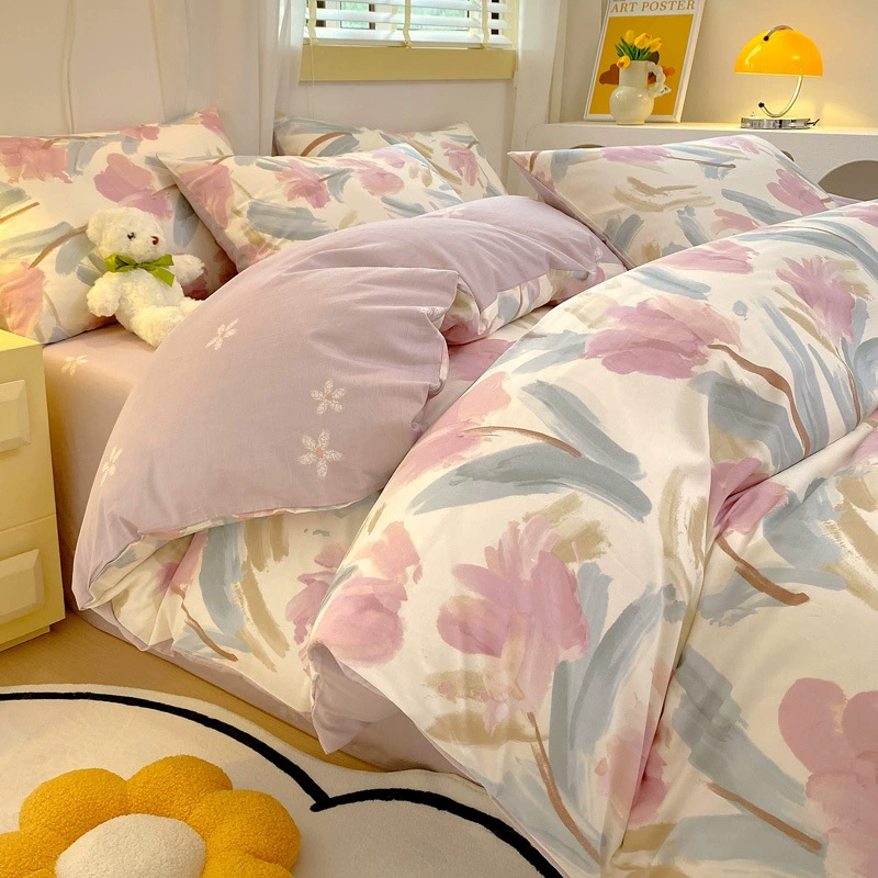 Комплект из четырех частей на кровати, полный хлопок, скандинавский стиль, набор из четырех частей, 100 хлопчатобумажных весенних и осенних простыней, комплект для одного общежития