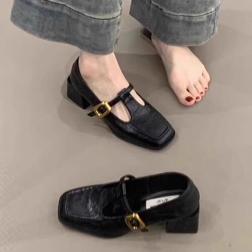 Women's 2025 Autumn Polished Leather Loafers with Rough Heel for Casual and Commute