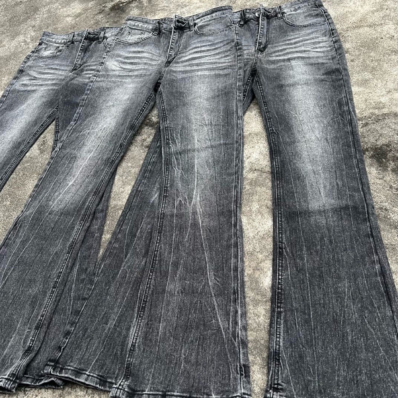 DC Retro Black Bamboo Cotton Flared Jeans High Version Faded Lightning Pattern for Men And Women mid Waist Straight Pants_mkmklike.com