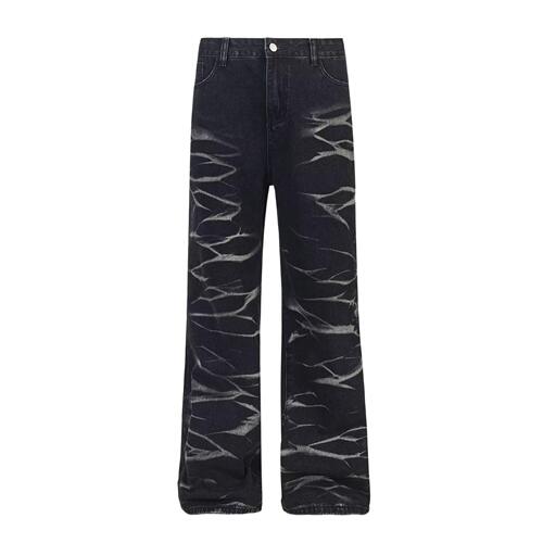 American High Street Wave Texture Design Men's Straight Leg Wide Leg Skinny Jeans for Men