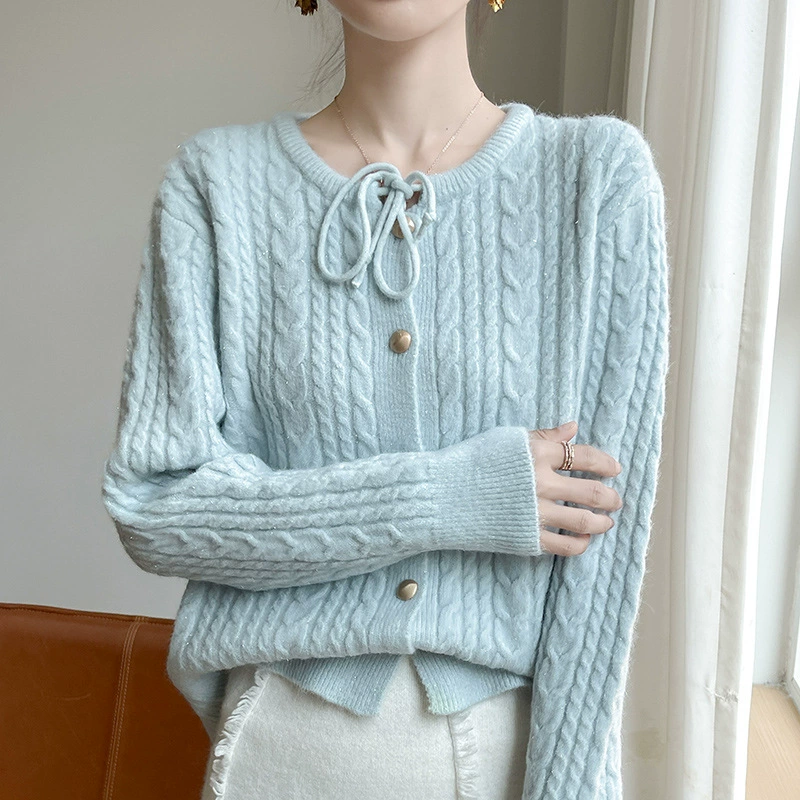 Demi-season cardigan with a round collar, sweater, design jacket, oversize, trend of season