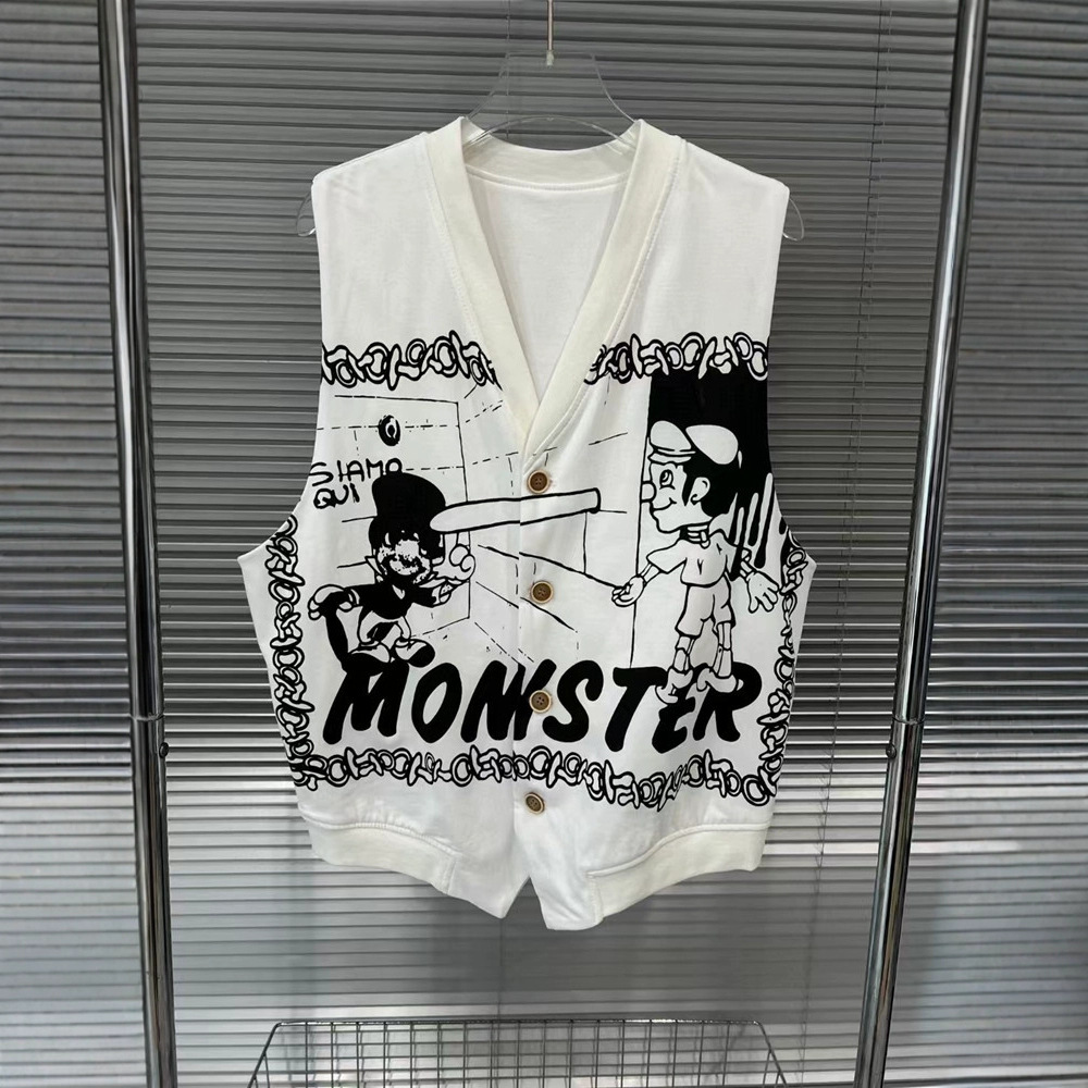 2025 primavera y verano nuevo diseño de nicho de dibujos animados Pinocho chaleco con cuello en V estampado chaleco casual sin mangas top marea