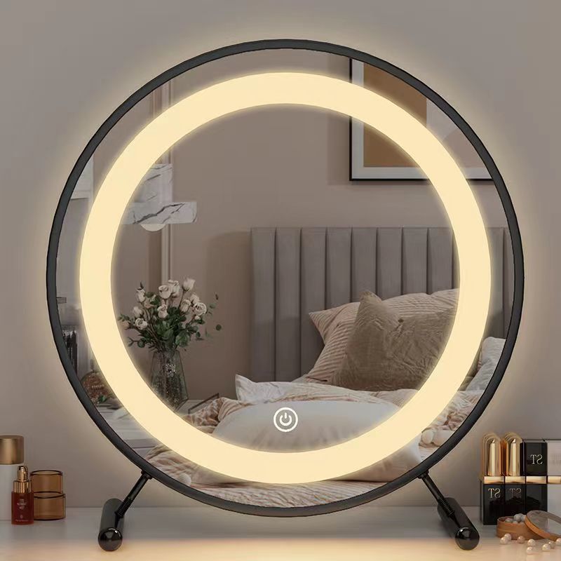 Makeup mirror Cosmetic mirror Desktop desktop led student dormitory bedroom Dressing circular high definition mirror