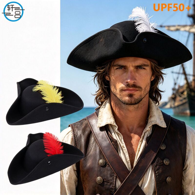 Cross-Border New Retro Solid Color Pirate Hat for Men and Women with High-End Feather Decoration for Stage Performance, Fashionable and Versatile Hat