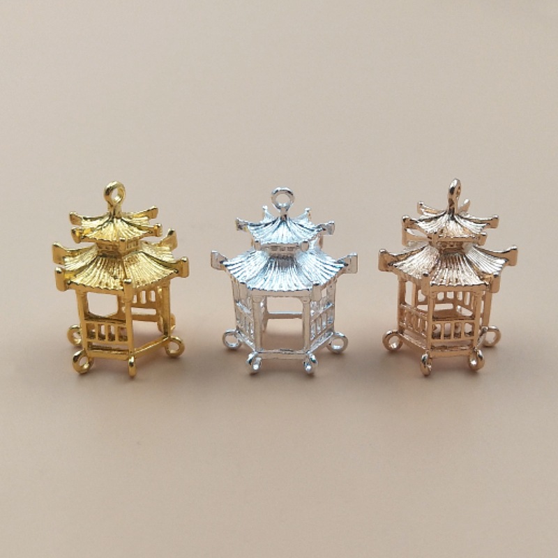 DIY jewelry accessories antique new alloy hexagonal pavilion small house pagoda bridal headdress material 1198