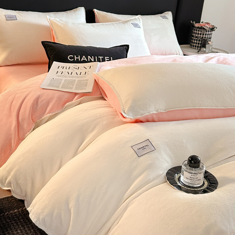 Ins invierno leche cama de seda de cuatro piezas cubierta de coral doble cara flanela sábanas gruesas de seda set de tres piezas 4