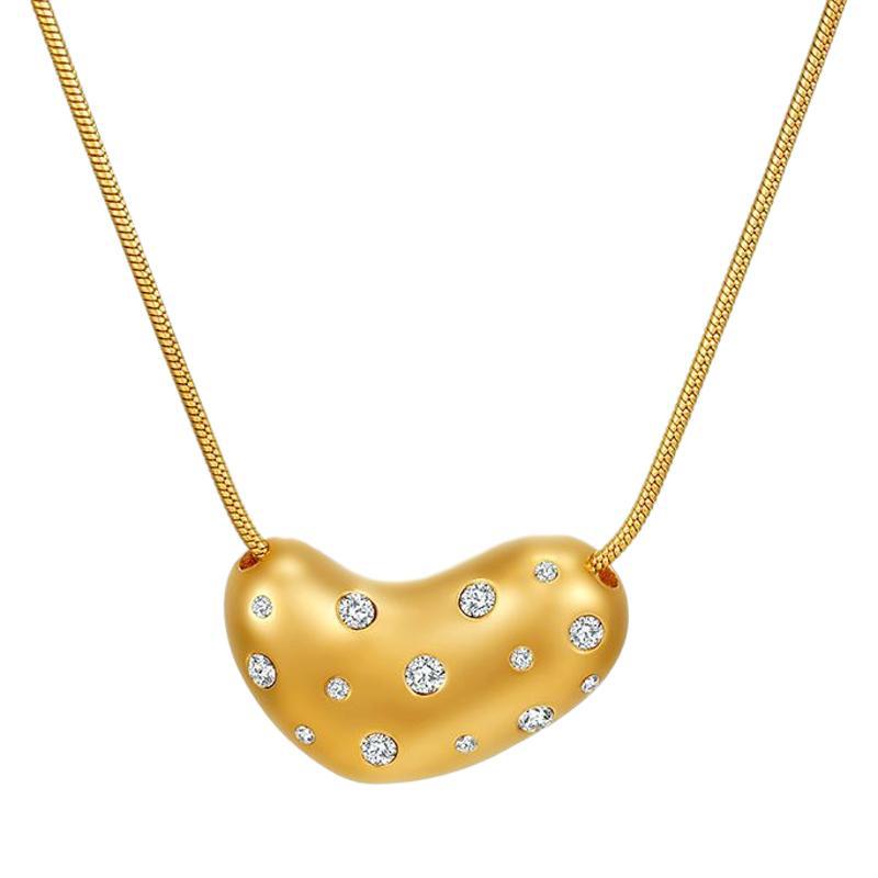 Collier transfrontalier de style INS en Europe et aux États-Unis, personnalité féminine, tempérament simple, acier au titane, diamant de couleur pêche et cœur p_voghion.com