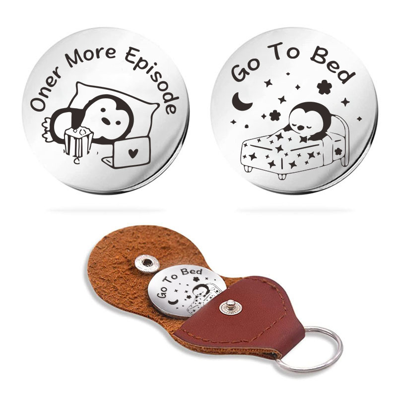 Nuevo divertido destino flip moneda regalo acero inoxidable juego de doble cara/tiempo de dormir llavero decisión