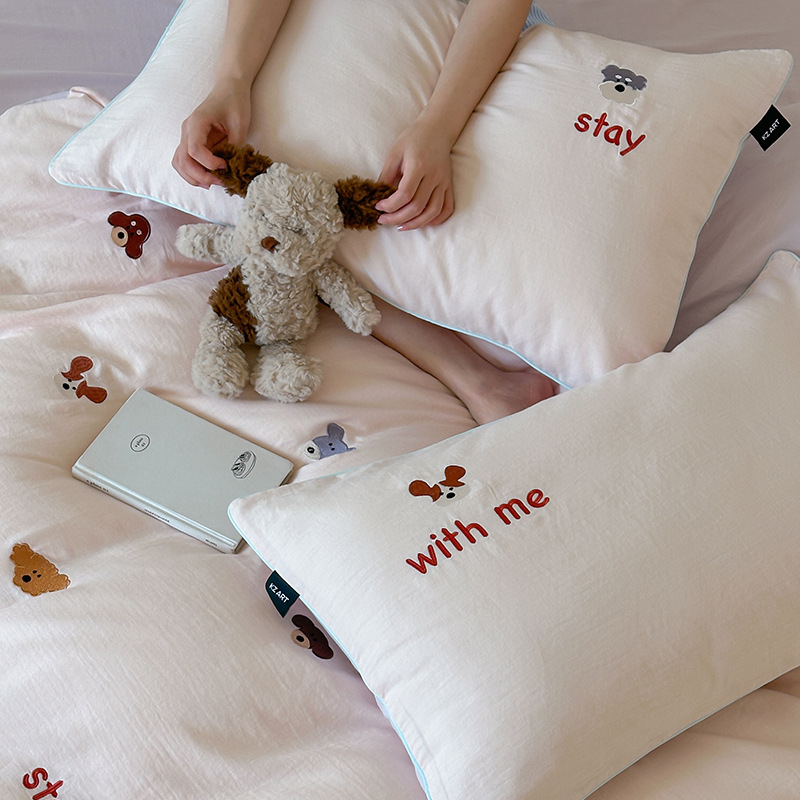 Duvet Cover SetMicrofiber Duvet Cover Pure Cotton Double-layer Gauze Four-piece Set, And Cute, Soft Duvet Cover, Bedding, Bed Sheet, Student Three-pie_voghion.com
