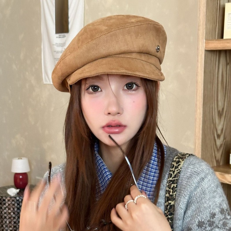 老钱风麂皮绒贝雷帽女款秋冬文艺做旧八角帽新款报童马术帽显脸小|undefined