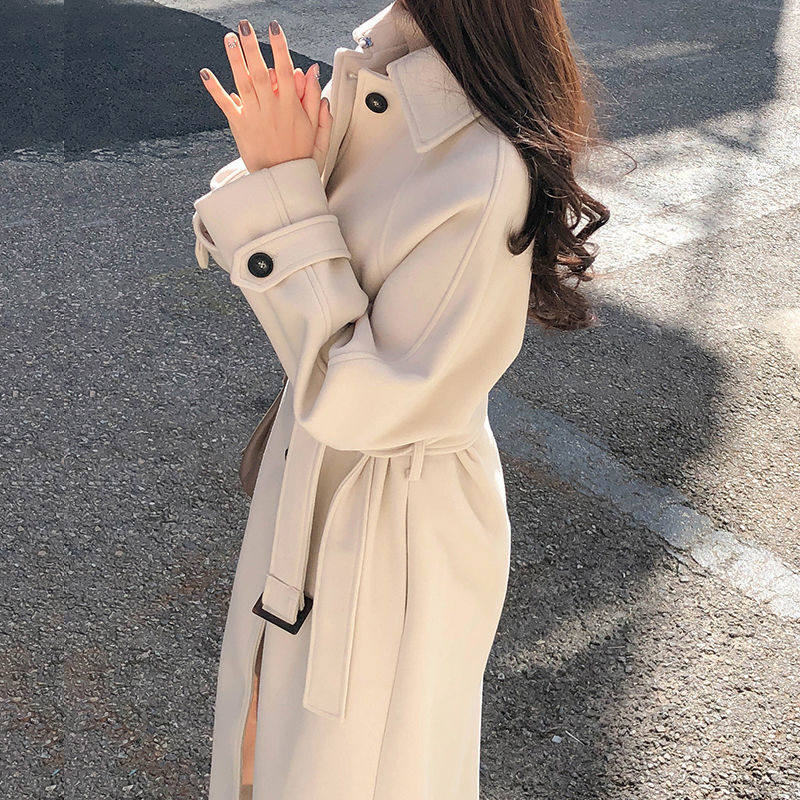 夹棉加厚洋气冬季新款韩版中长款宽松显瘦毛呢外套女秋呢子大衣