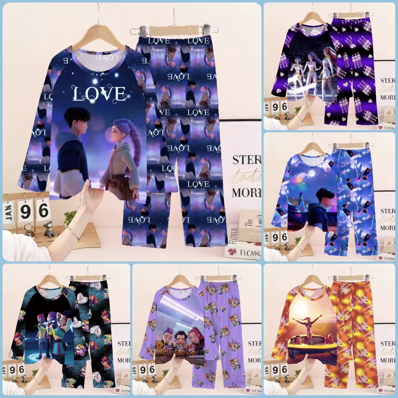 Children's Pajamas for Boys, Long-Sleeved and Long-Pants, Thin Set, Hunter Girl Group Cartoon Kuromi Loungewear Wholesale