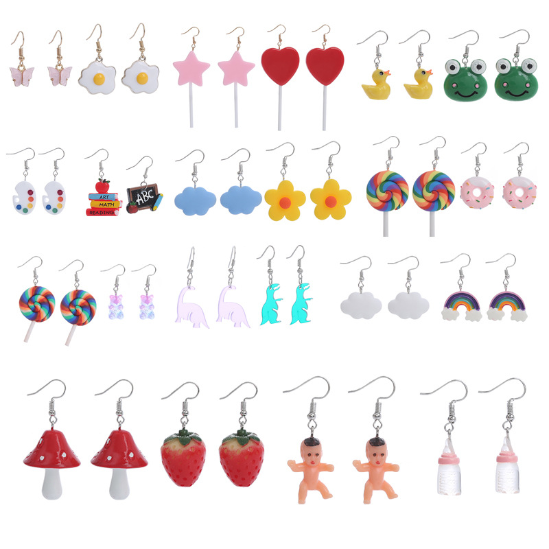 Funny Combination Simulation Strawberry Mushroom Bear Hand-made Earrings display picture 1