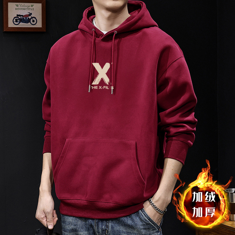 Camisa encapuchada roja vino con veludo - 8482