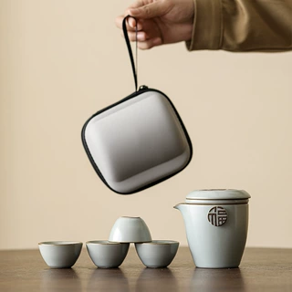 汝窑陶瓷户外便携式旅行功夫茶具套装家用车载随身游泡茶壶快客杯