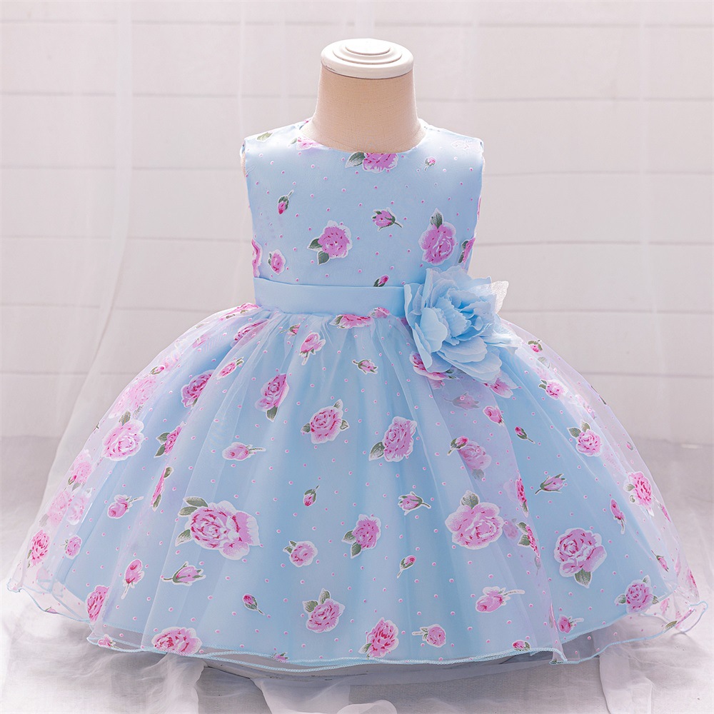 AliExpress Europa y América Nuevas niñas vestido infantil impreso hilados esponjosos vestido de princesa de un año de edad del bebé vestido de cumpleaños image 3