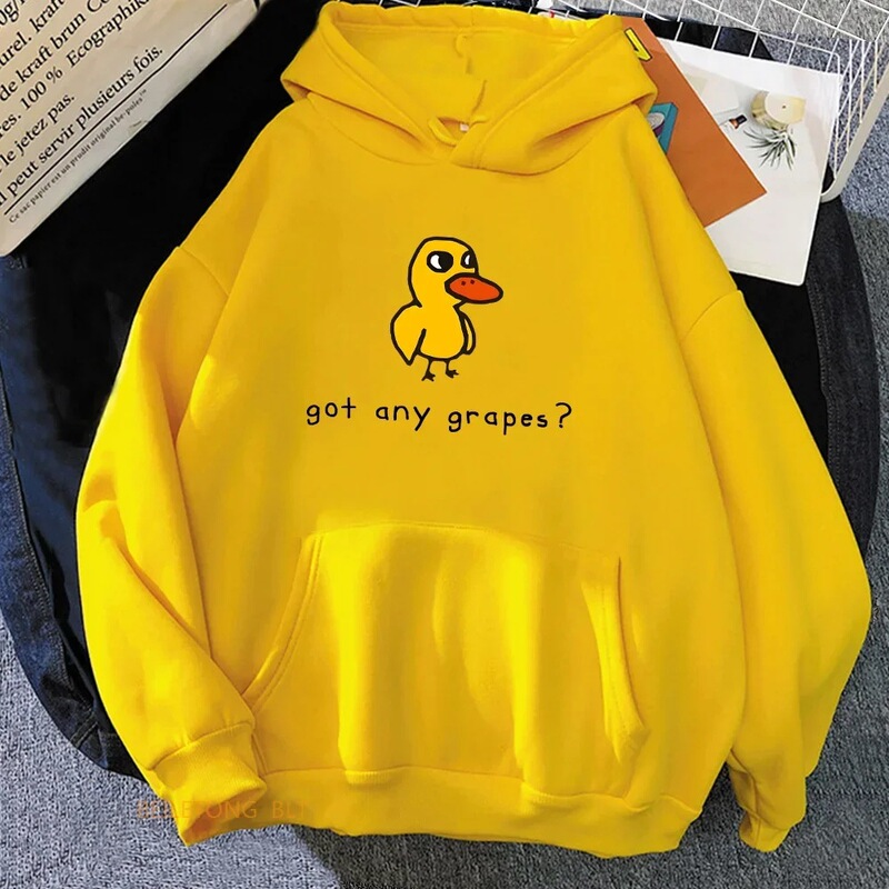Duck Song Has Grapes Hoodie Kawaii Cartoon Men's and Women's Sweatshirt Winter Soft Hooded Clothing Streetwear