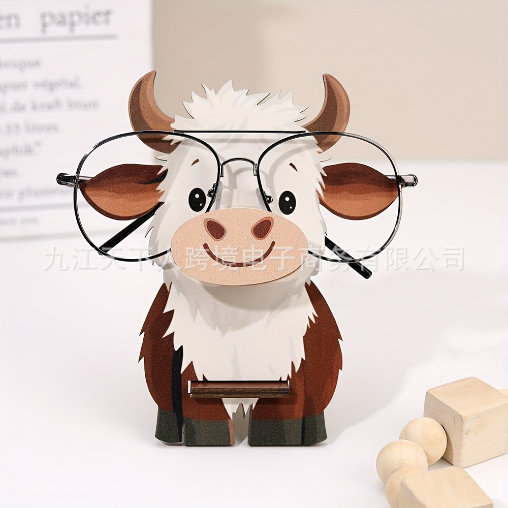 Cross-Border New Wooden Glasses Frame Creative Highland Cow Cute Desktop Shelf Animal Glasses Storage Rack