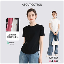 2025新品女装兰精天丝刺绣打底衫蚕丝亲肤女士T恤显瘦休闲女上衣