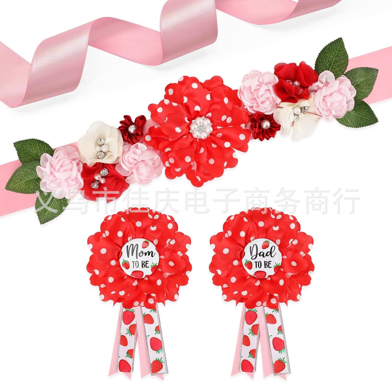 Strawberry Theme Party Expectant Mother Belt Mom to Be Badge Corsage Baby Shower Maternity Decoration Props