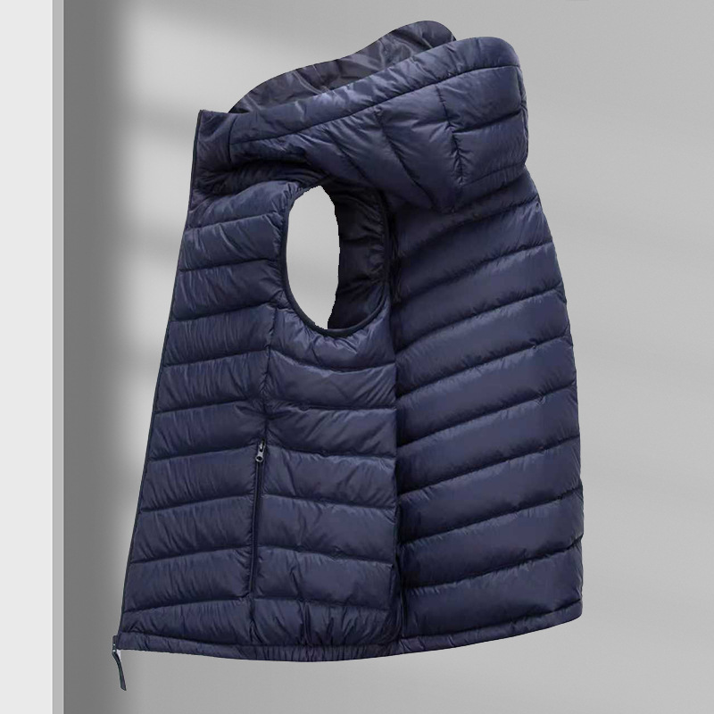 Hooded Men's Lightweight down Vest Short Autumn and Winter New Style Stand-Up Collar Outer Wear Warm White Duck down Vest for Men
