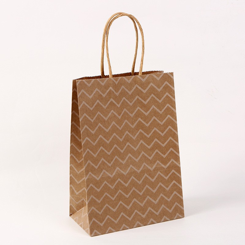 Bolsas de regalo de la serie de papel kraft con rayas onduladas y lunares, bolsas de mano para empaque de té con leche, venta directa de fábrica de papel kraft