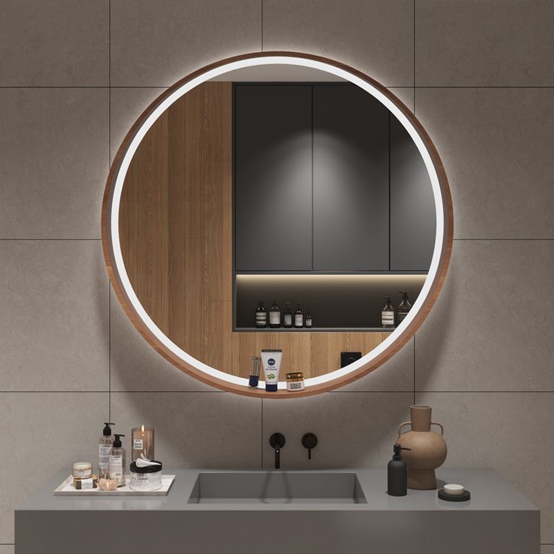 Smart Bathroom Mirror, Bathroom Defogger, Wall-Mounted Waterproof Round Storage Rack, Makeup Mirror, Wall-Mounted Round Mirror with Light